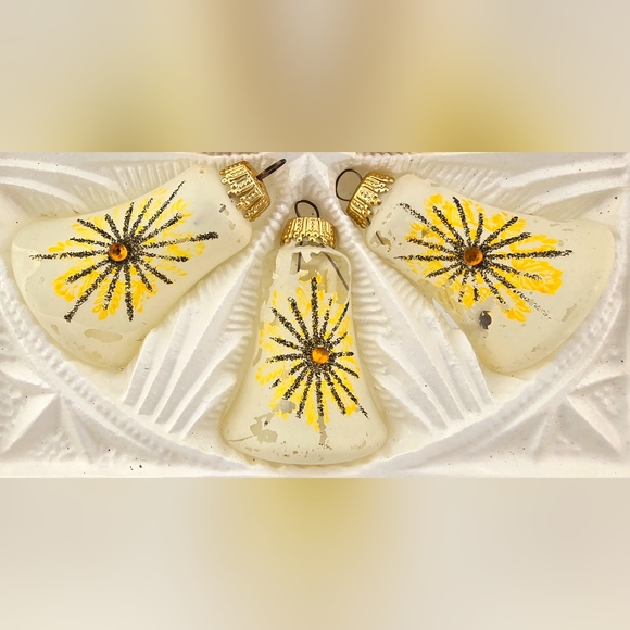 Vintage Kurt Adler Gold & Ivory Mercury Glass Bell Christmas Ornaments Germany - Picture 5 of 9